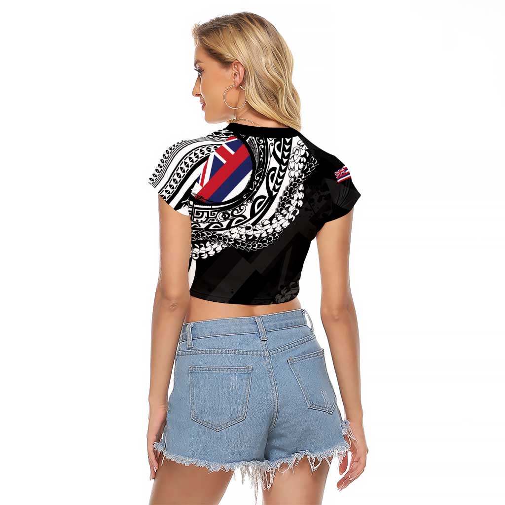 Hawaii King Flag Raglan Cropped T Shirt Hawaiian Maile Lei LT05 - Polynesian Pride