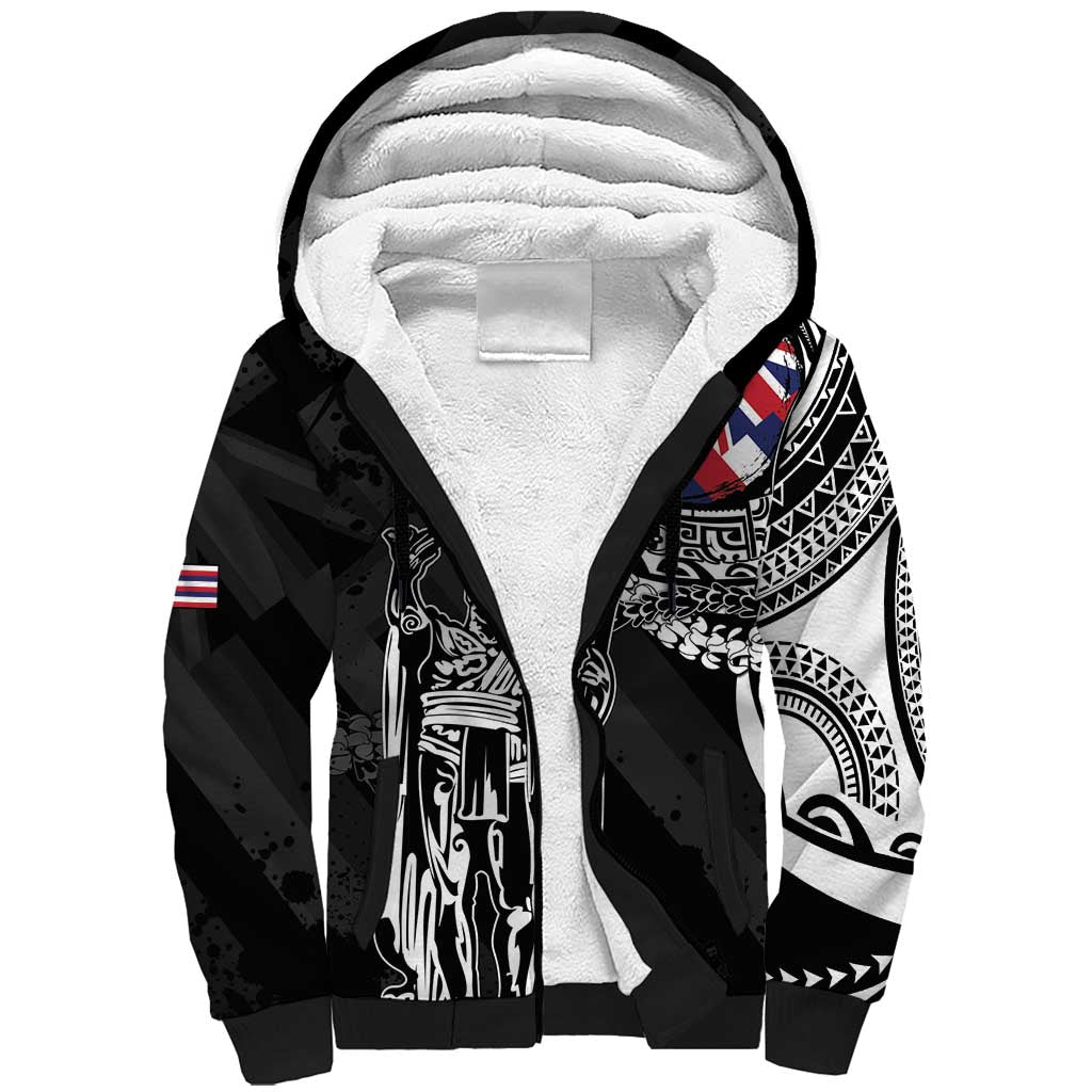 Hawaii King Flag Sherpa Hoodie Hawaiian Maile Lei LT05 Unisex Black - Polynesian Pride