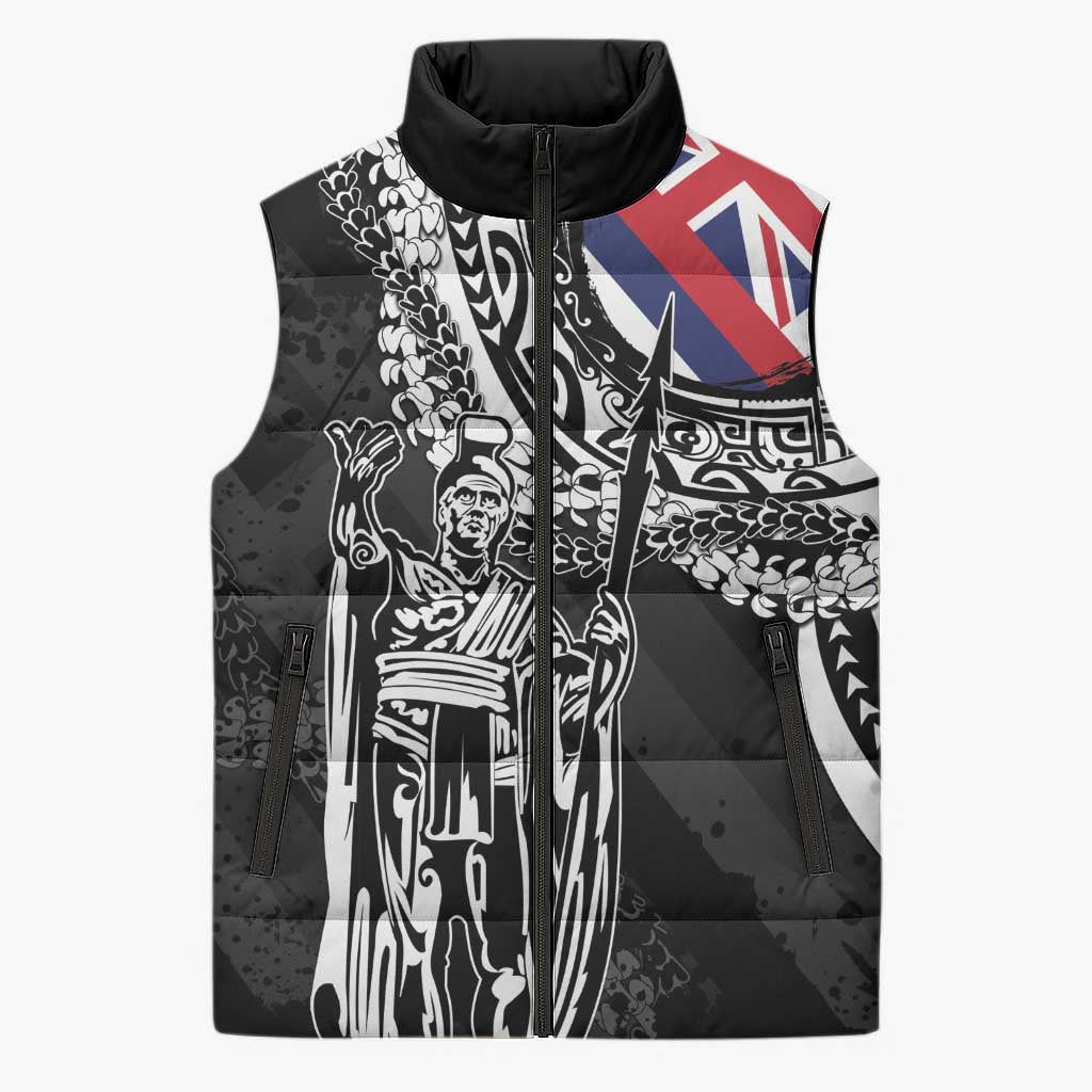 Hawaii King Flag Sleeveless Puffer Jacket Hawaiian Maile Lei LT05 Unisex Black - Polynesian Pride