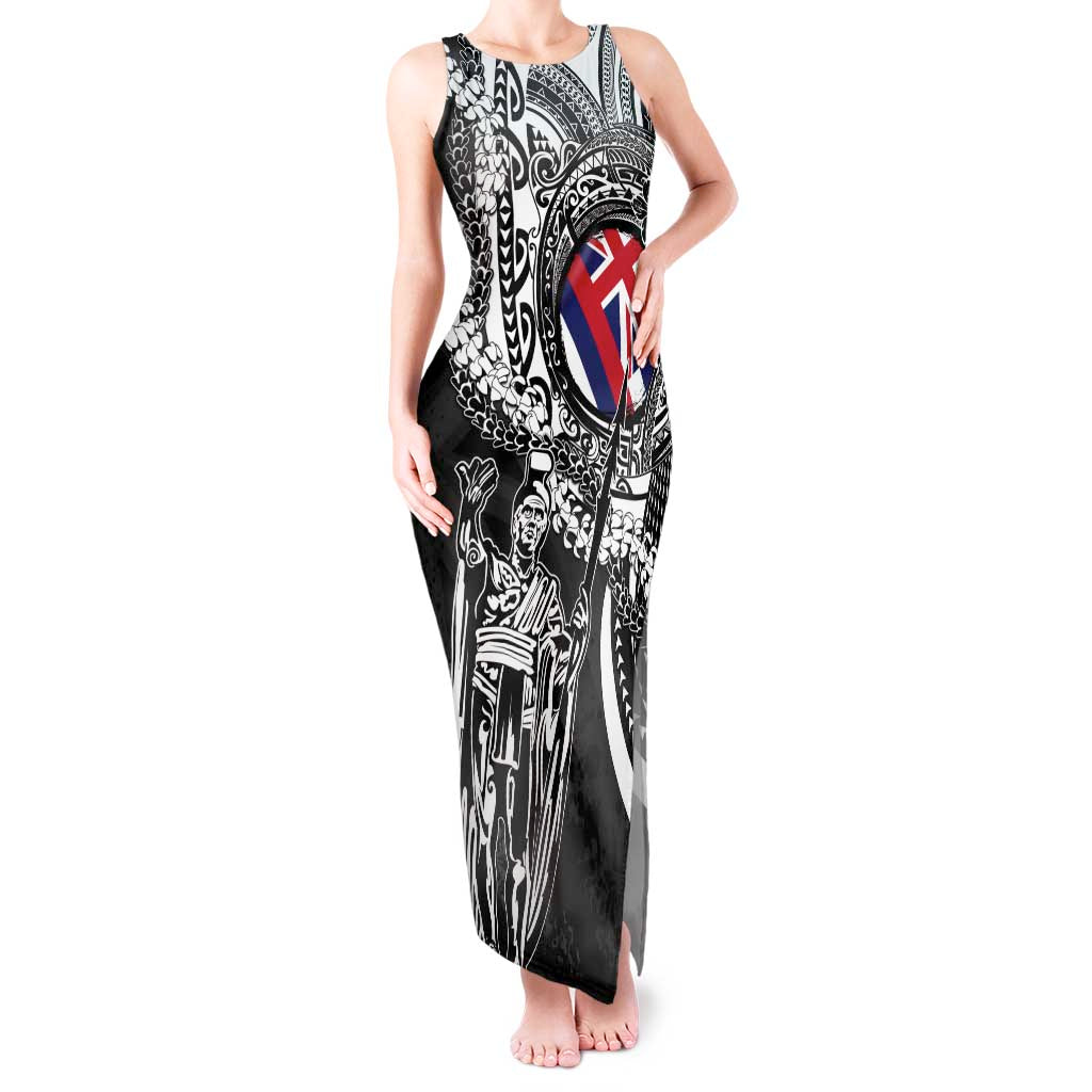 Hawaii King Flag Tank Maxi Dress Hawaiian Maile Lei LT05 Women Black - Polynesian Pride