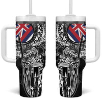 Hawaii King Flag Tumbler With Handle Hawaiian Maile Lei LT05 One Size: 40 oz Black - Polynesian Pride