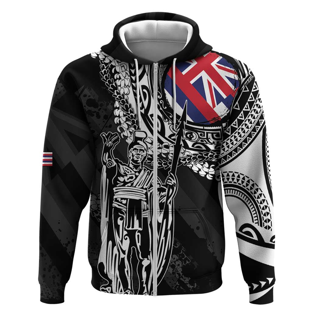 Hawaii King Flag Zip Hoodie Hawaiian Maile Lei LT05 Zip Hoodie Black - Polynesian Pride