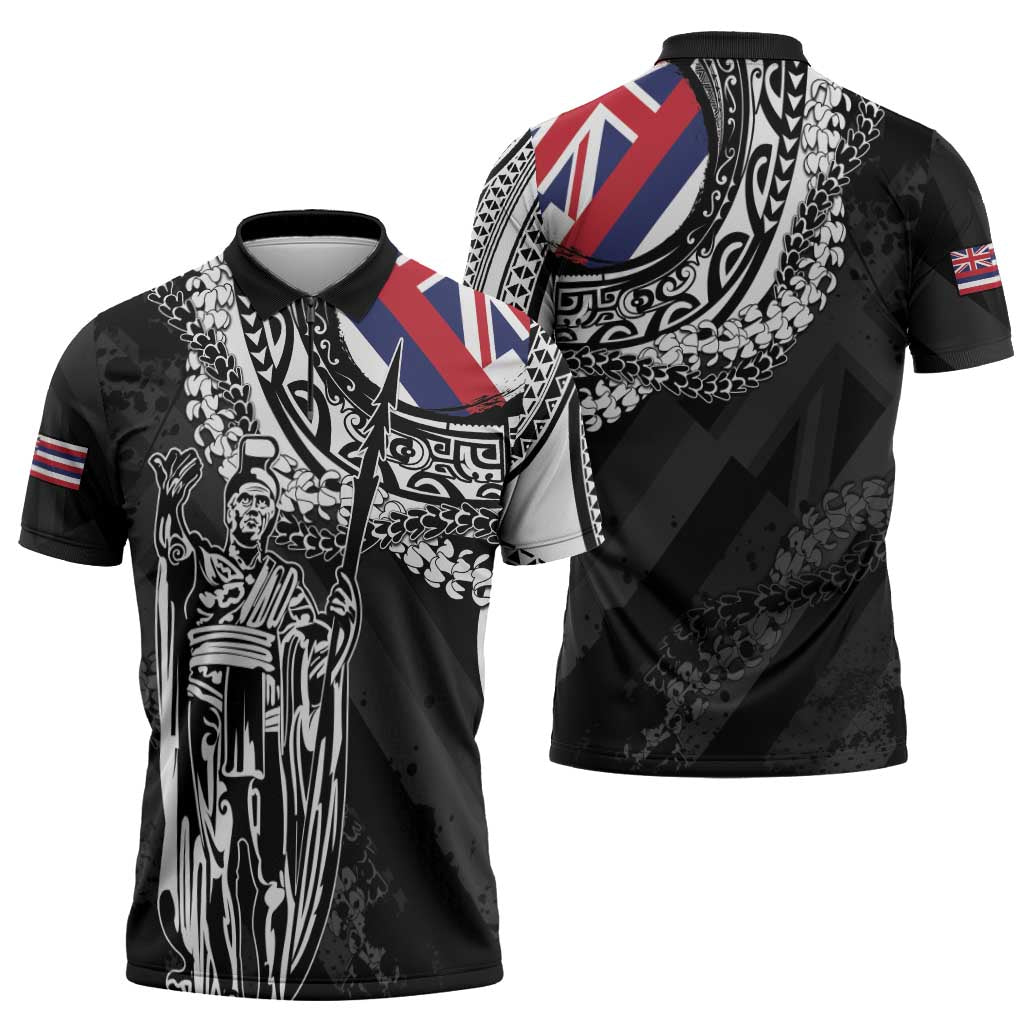 Hawaii King Flag Zipper Polo Shirt Hawaiian Maile Lei LT05 - Polynesian Pride