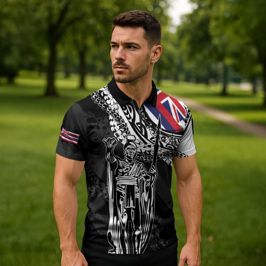 Hawaii King Flag Zipper Polo Shirt Hawaiian Maile Lei LT05 - Polynesian Pride