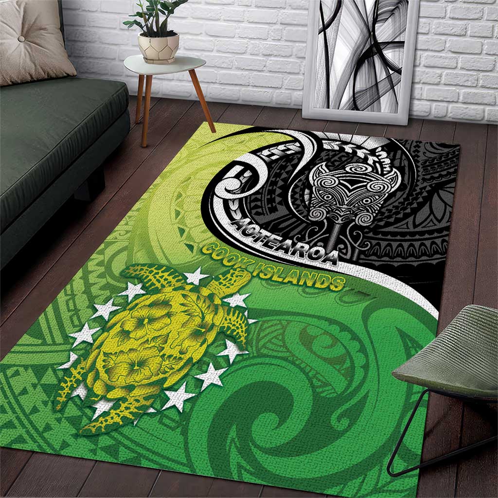 New Zealand Cook Islands Area Rug Maori Tiki With Circle Stars Turtle LT05 Multicolor - Polynesian Pride