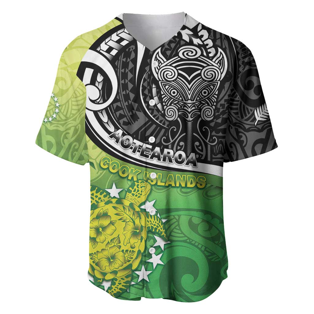 Personalised New Zealand Cook Islands Baseball Jersey Maori Tiki With Circle Stars Turtle LT05 Multicolor - Polynesian Pride