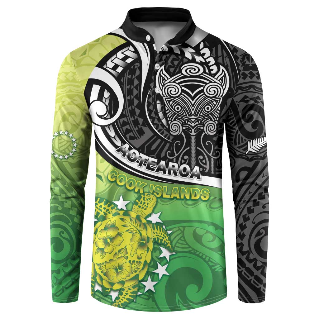 Personalised New Zealand Cook Islands Button Sweatshirt Maori Tiki With Circle Stars Turtle LT05 Multicolor - Polynesian Pride