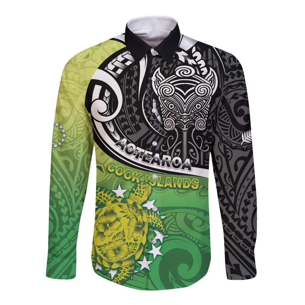 Personalised New Zealand Cook Islands Long Sleeve Button Shirt Maori Tiki With Circle Stars Turtle LT05 Unisex Multicolor - Polynesian Pride