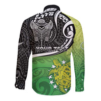 Personalised New Zealand Cook Islands Long Sleeve Button Shirt Maori Tiki With Circle Stars Turtle LT05 - Polynesian Pride