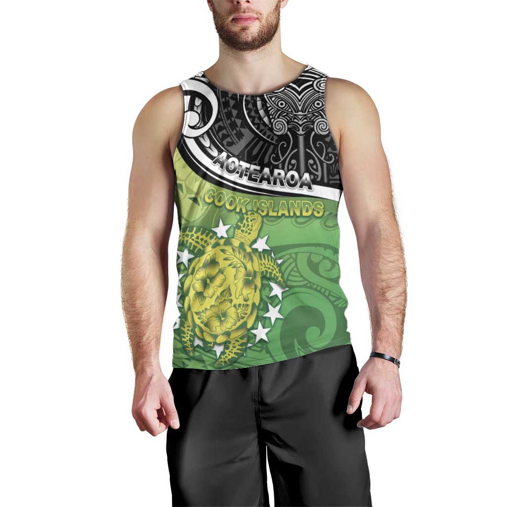 Personalised New Zealand Cook Islands Men Tank Top Maori Tiki With Circle Stars Turtle LT05 - Polynesian Pride