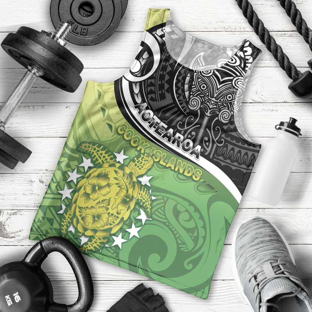 Personalised New Zealand Cook Islands Men Tank Top Maori Tiki With Circle Stars Turtle LT05 - Polynesian Pride