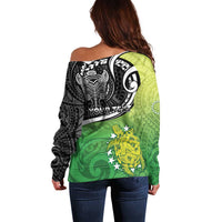 Personalised New Zealand Cook Islands Off Shoulder Sweater Maori Tiki With Circle Stars Turtle LT05 - Polynesian Pride