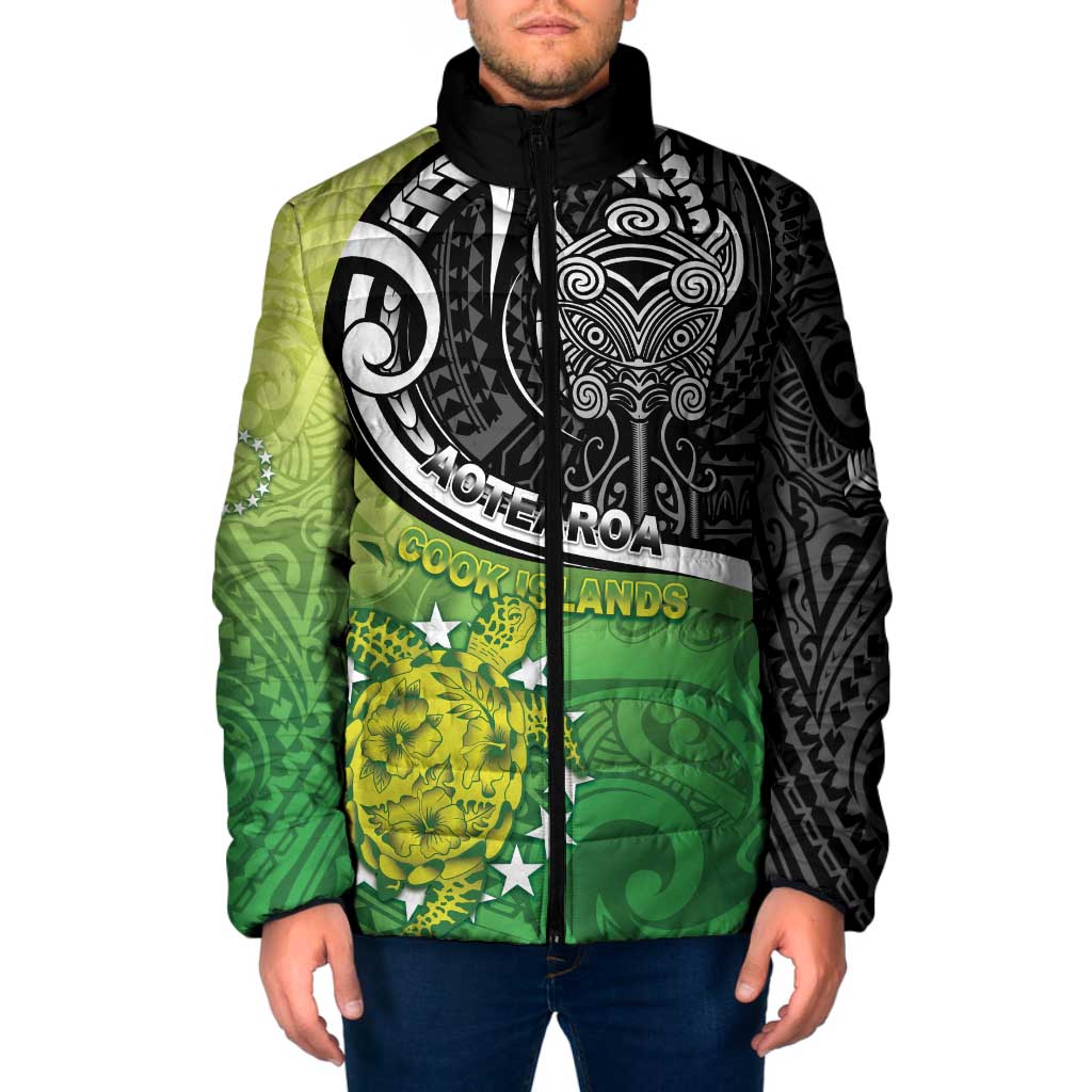 Personalised New Zealand Cook Islands Padded Jacket Maori Tiki With Circle Stars Turtle LT05 Men Multicolor - Polynesian Pride
