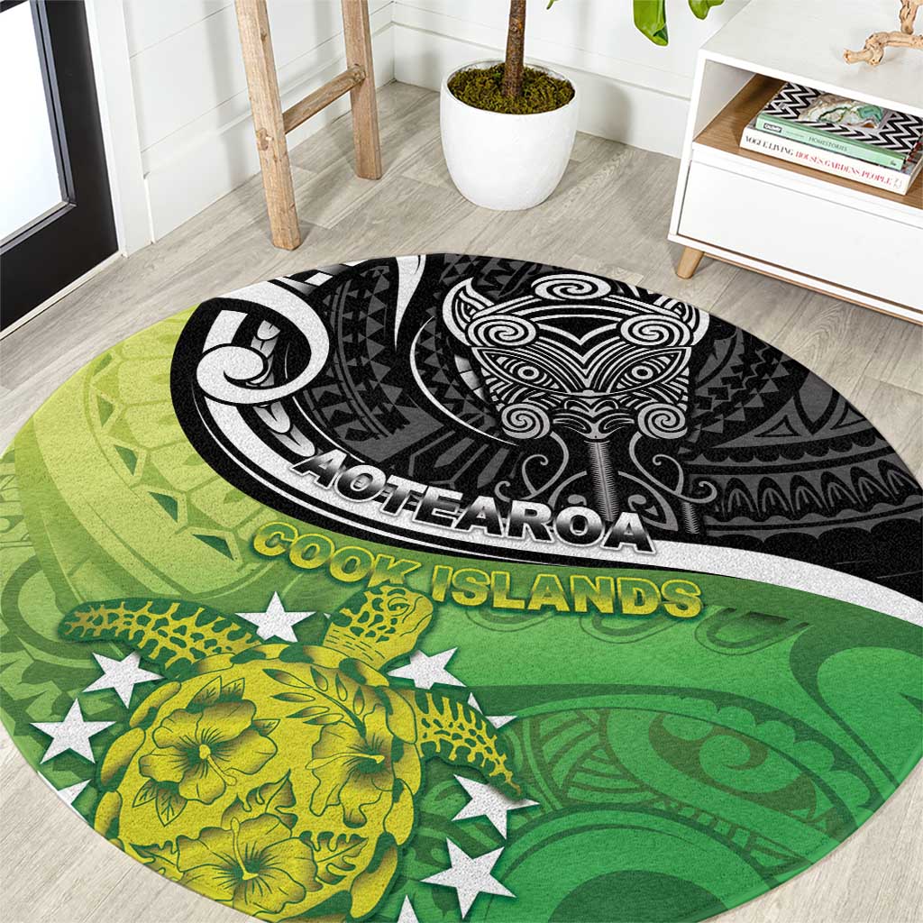 New Zealand Cook Islands Round Carpet Maori Tiki With Circle Stars Turtle LT05 Multicolor - Polynesian Pride