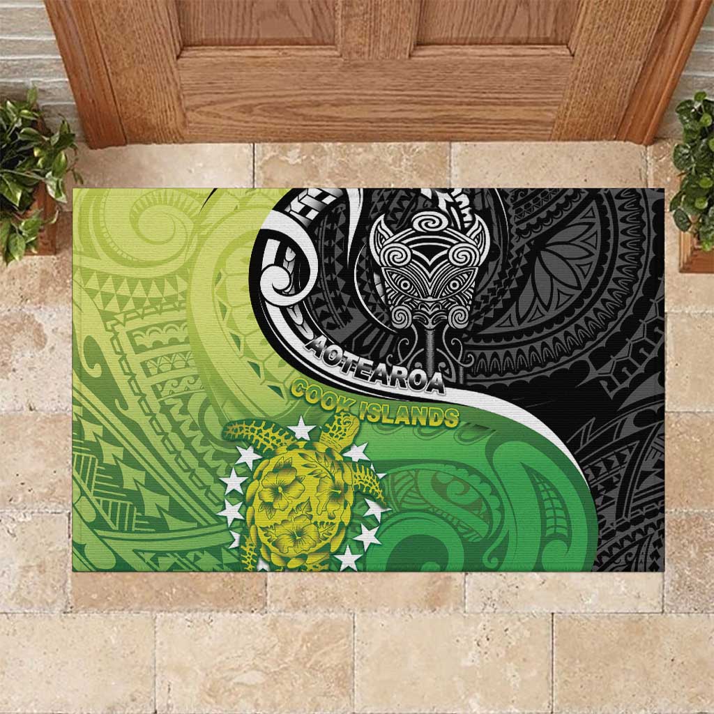 New Zealand Cook Islands Rubber Doormat Maori Tiki With Circle Stars Turtle LT05 Multicolor - Polynesian Pride