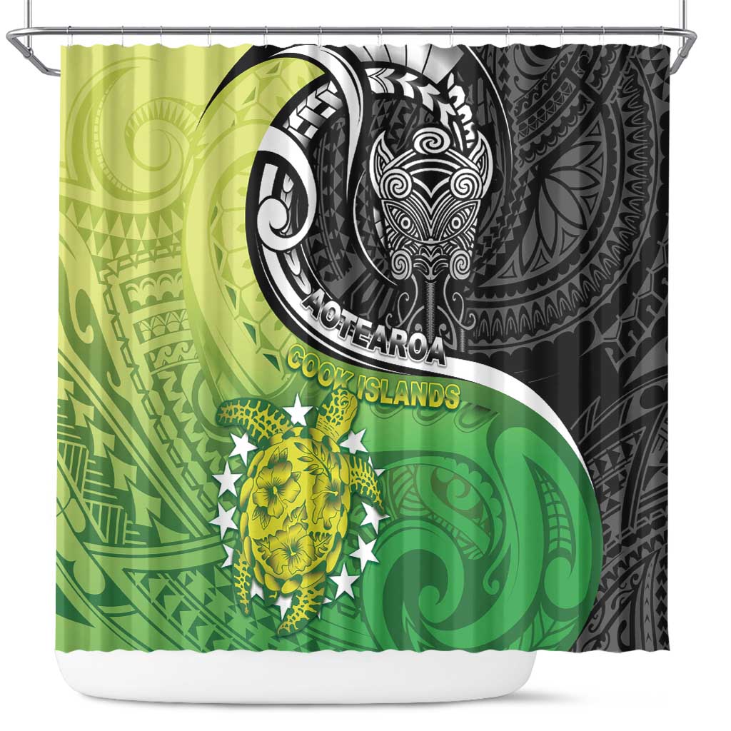 New Zealand Cook Islands Shower Curtain Maori Tiki With Circle Stars Turtle LT05 Multicolor - Polynesian Pride