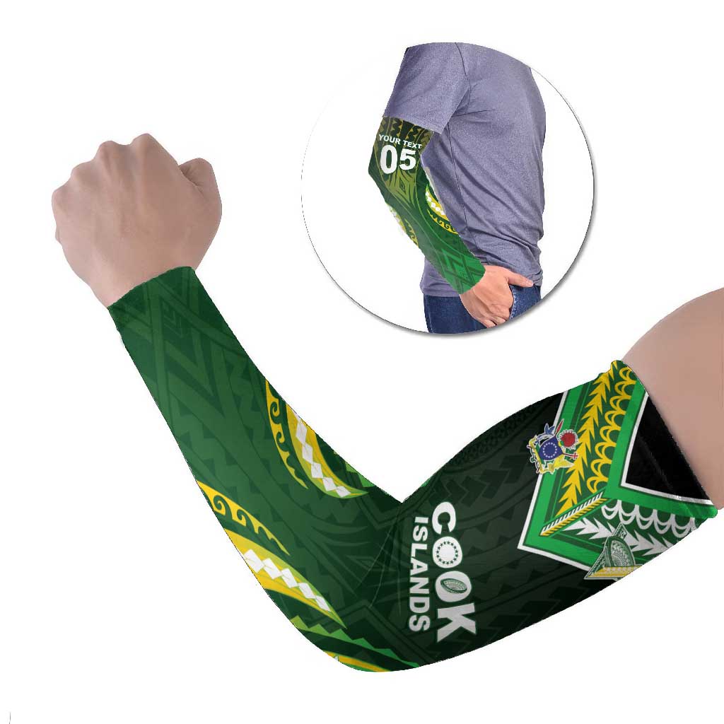 Custom Cook Islands Rugby Arm Sleeves Unique Style Green Version LT05 Set of 2 Green - Polynesian Pride