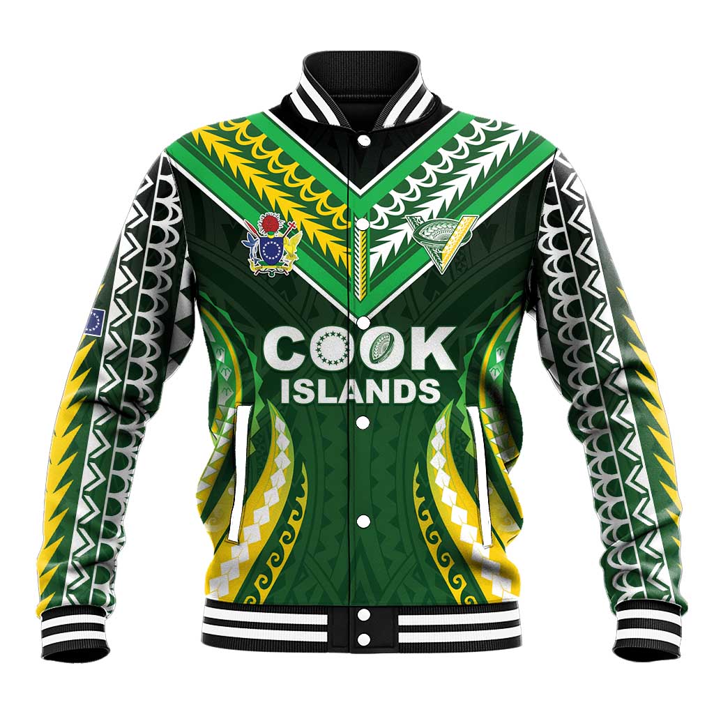 Custom Cook Islands Rugby Baseball Jacket Unique Style Green Version LT05 Unisex Green - Polynesian Pride