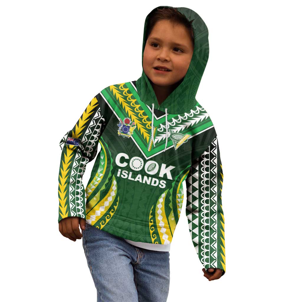 Custom Cook Islands Rugby Kid Hoodie Unique Style Green Version LT05 - Polynesian Pride