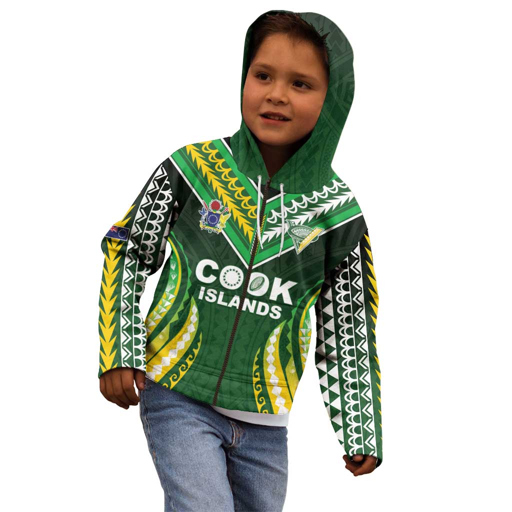 Custom Cook Islands Rugby Kid Hoodie Unique Style Green Version LT05 - Polynesian Pride