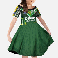 Custom Cook Islands Rugby Kid Short Sleeve Dress Unique Style Green Version LT05 KID Green - Polynesian Pride