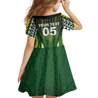 Custom Cook Islands Rugby Kid Short Sleeve Dress Unique Style Green Version LT05 - Polynesian Pride