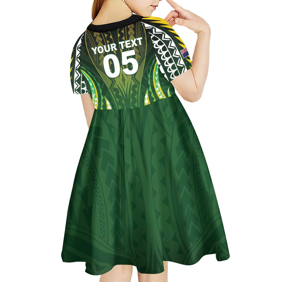 Custom Cook Islands Rugby Kid Short Sleeve Dress Unique Style Green Version LT05 - Polynesian Pride