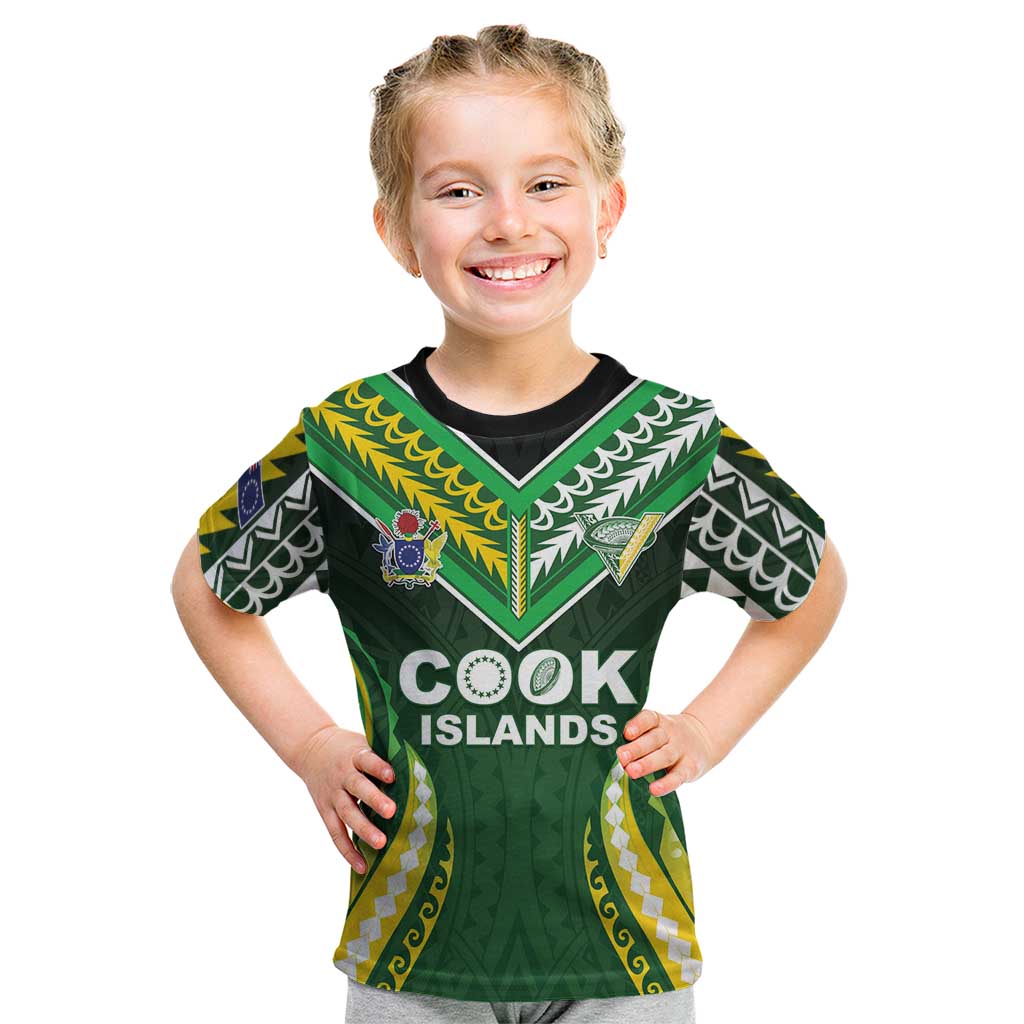 Custom Cook Islands Rugby Kid T Shirt Unique Style Green Version LT05 Green - Polynesian Pride