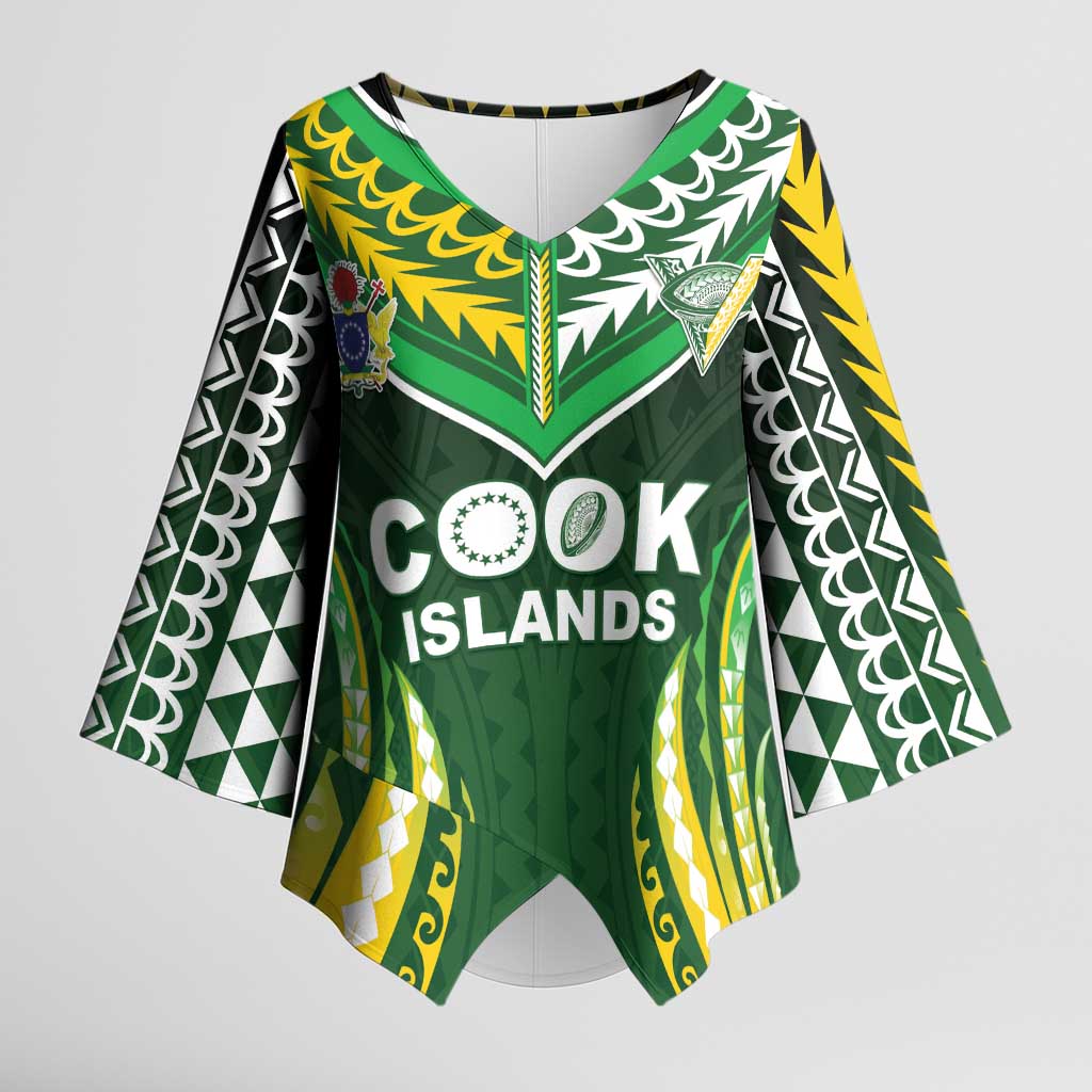 Custom Cook Islands Rugby Kimono Sleeve Blouse Unique Style Green Version LT05 Female Green - Polynesian Pride