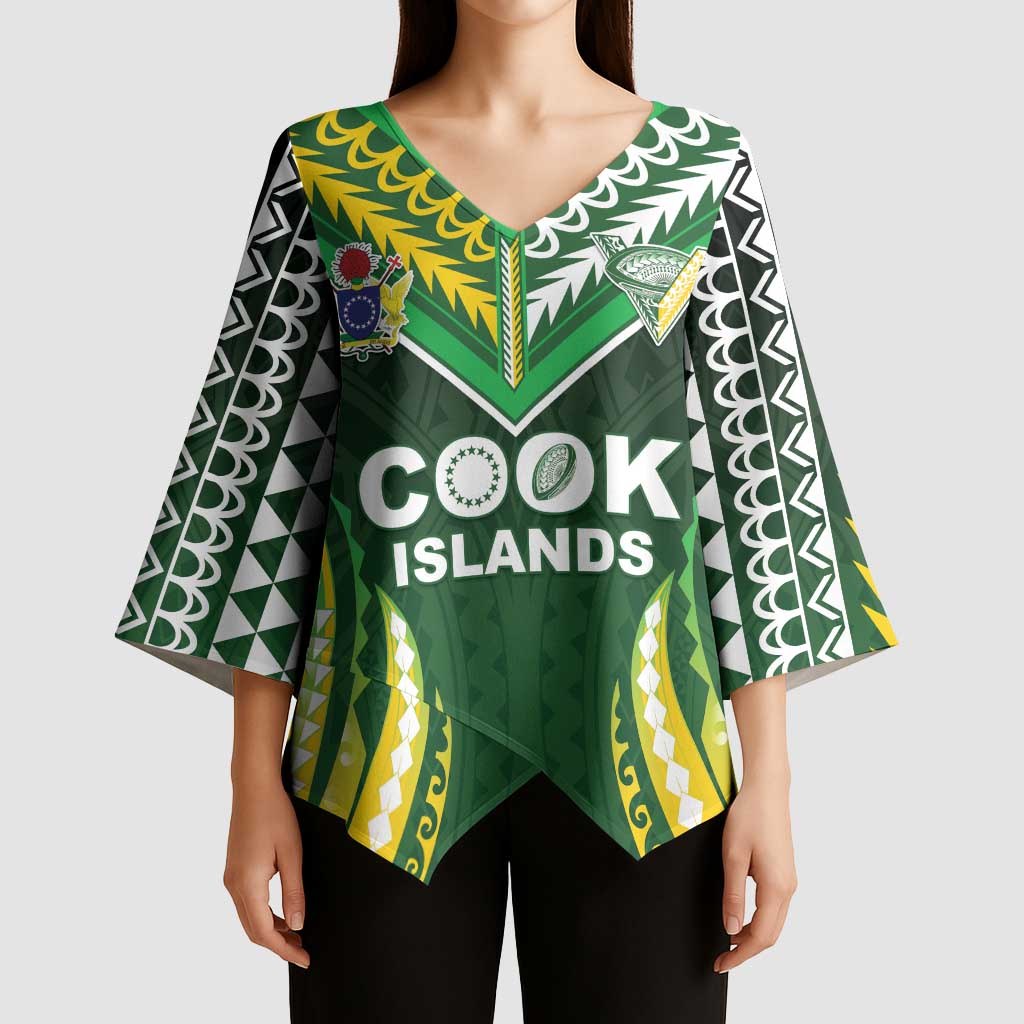 Custom Cook Islands Rugby Kimono Sleeve Blouse Unique Style Green Version LT05 - Polynesian Pride