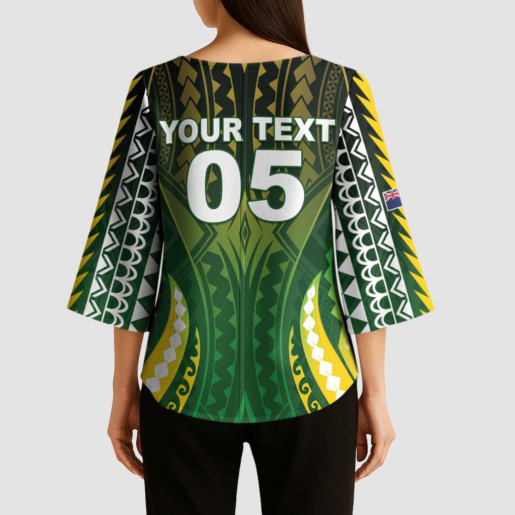 Custom Cook Islands Rugby Kimono Sleeve Blouse Unique Style Green Version LT05 - Polynesian Pride