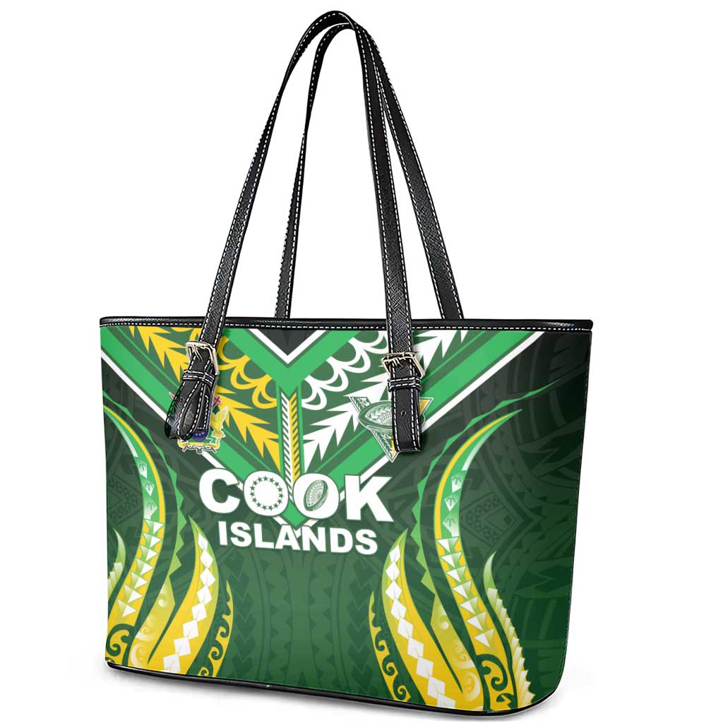 Cook Islands Rugby Leather Tote Bag Unique Style Green Version LT05 - Polynesian Pride