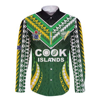 Custom Cook Islands Rugby Long Sleeve Button Shirt Unique Style Green Version LT05 Unisex Green - Polynesian Pride