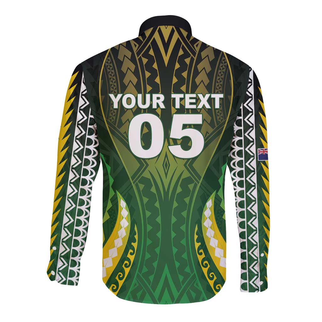 Custom Cook Islands Rugby Long Sleeve Button Shirt Unique Style Green Version LT05 - Polynesian Pride