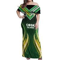 Custom Cook Islands Rugby Off Shoulder Maxi Dress Unique Style Green Version LT05 Women Green - Polynesian Pride