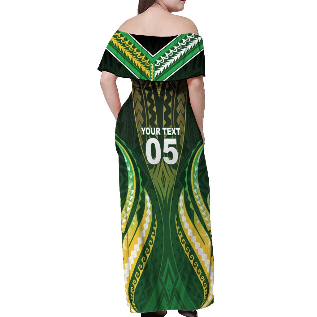 Custom Cook Islands Rugby Off Shoulder Maxi Dress Unique Style Green Version LT05 - Polynesian Pride