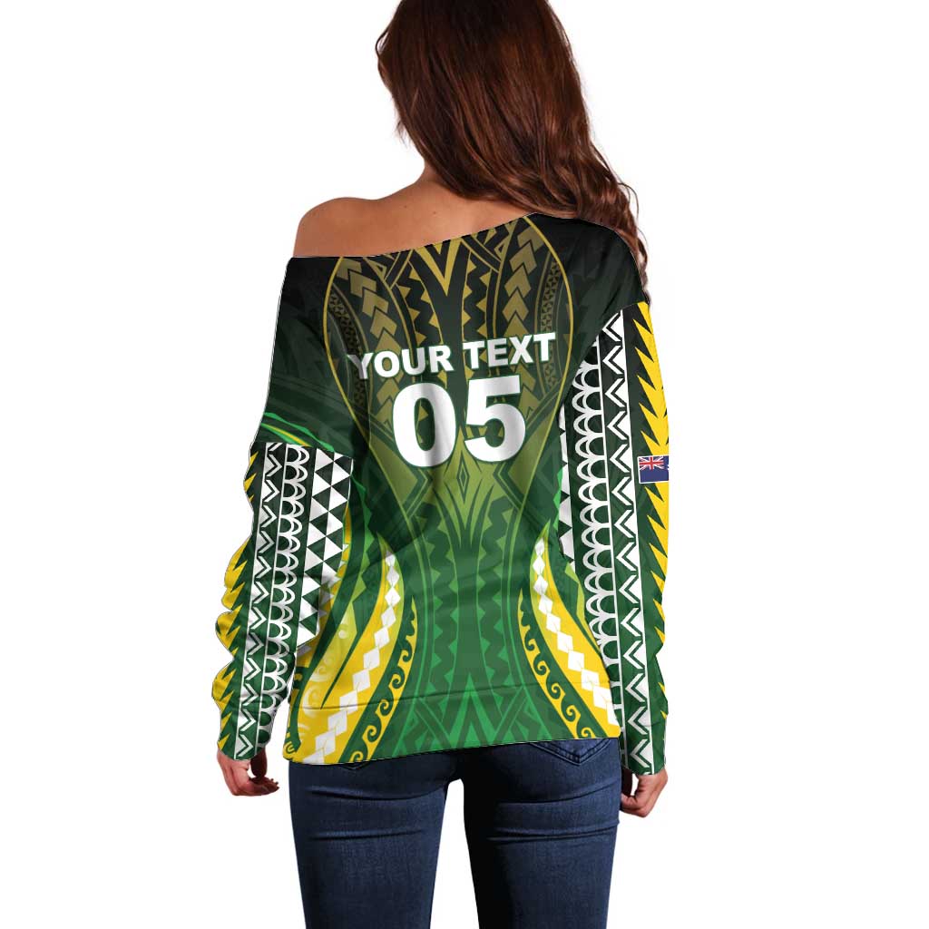 Custom Cook Islands Rugby Off Shoulder Sweater Unique Style Green Version LT05 - Polynesian Pride