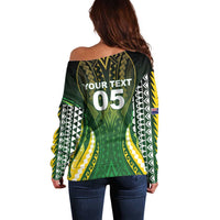 Custom Cook Islands Rugby Off Shoulder Sweater Unique Style Green Version LT05 - Polynesian Pride