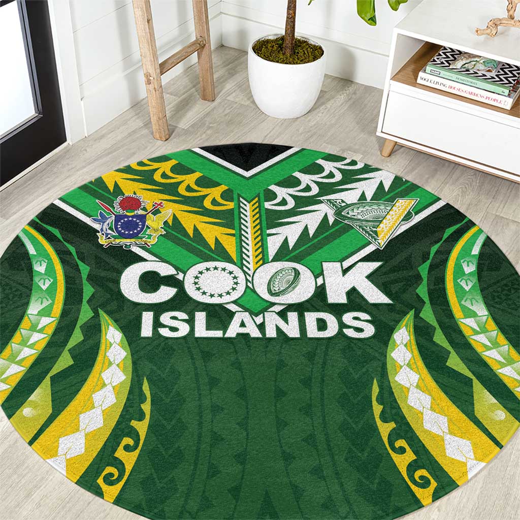 Cook Islands Rugby Round Carpet Unique Style Green Version LT05 Green - Polynesian Pride