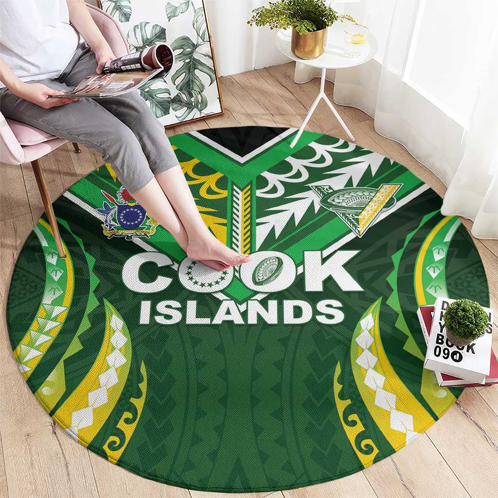 Cook Islands Rugby Round Carpet Unique Style Green Version LT05 - Polynesian Pride