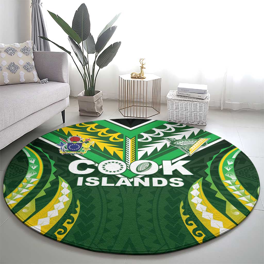 Cook Islands Rugby Round Carpet Unique Style Green Version LT05 - Polynesian Pride