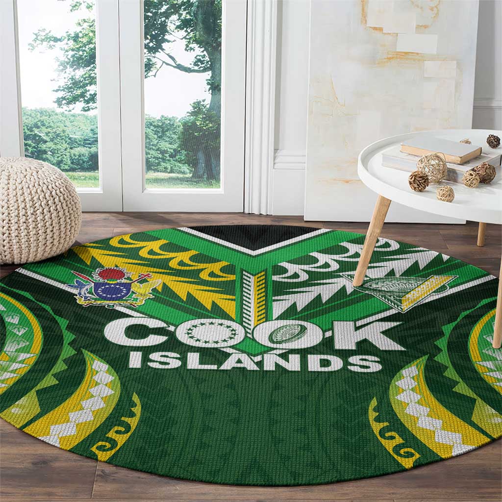 Cook Islands Rugby Round Carpet Unique Style Green Version LT05 - Polynesian Pride