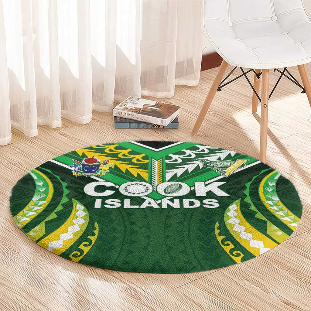 Cook Islands Rugby Round Carpet Unique Style Green Version LT05 - Polynesian Pride