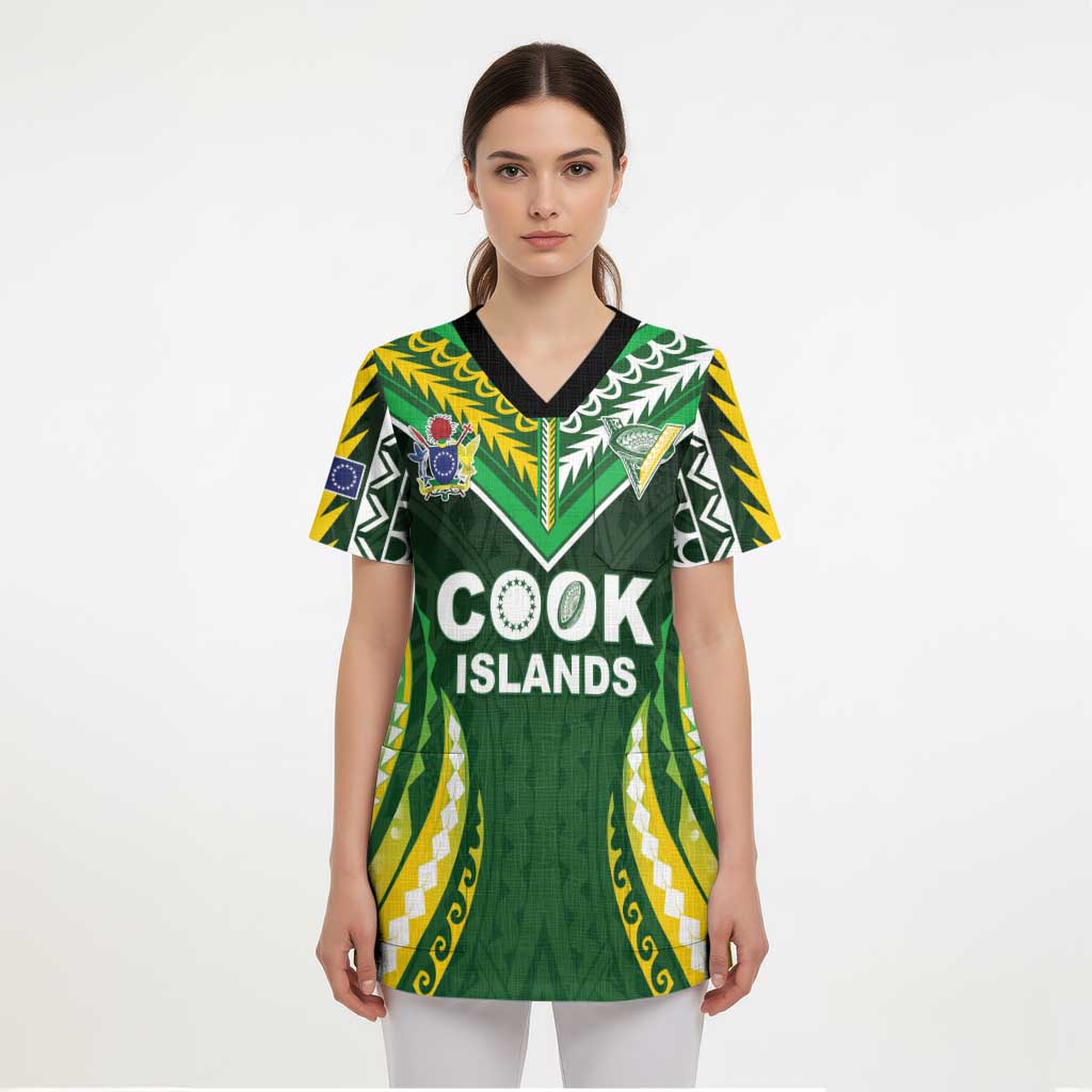 Custom Cook Islands Rugby Scrub Top Unique Style Green Version LT05 - Polynesian Pride