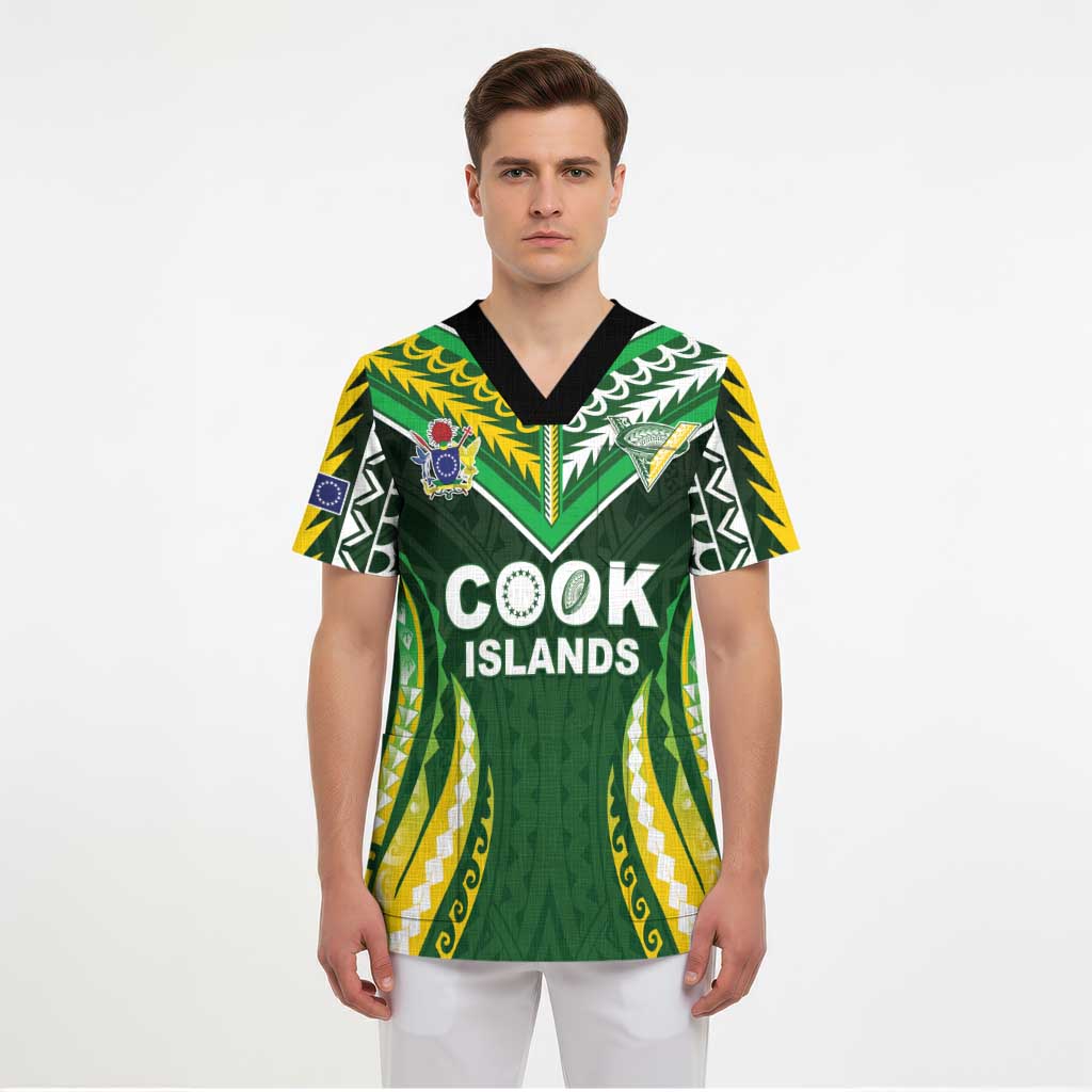 Custom Cook Islands Rugby Scrub Top Unique Style Green Version LT05 - Polynesian Pride