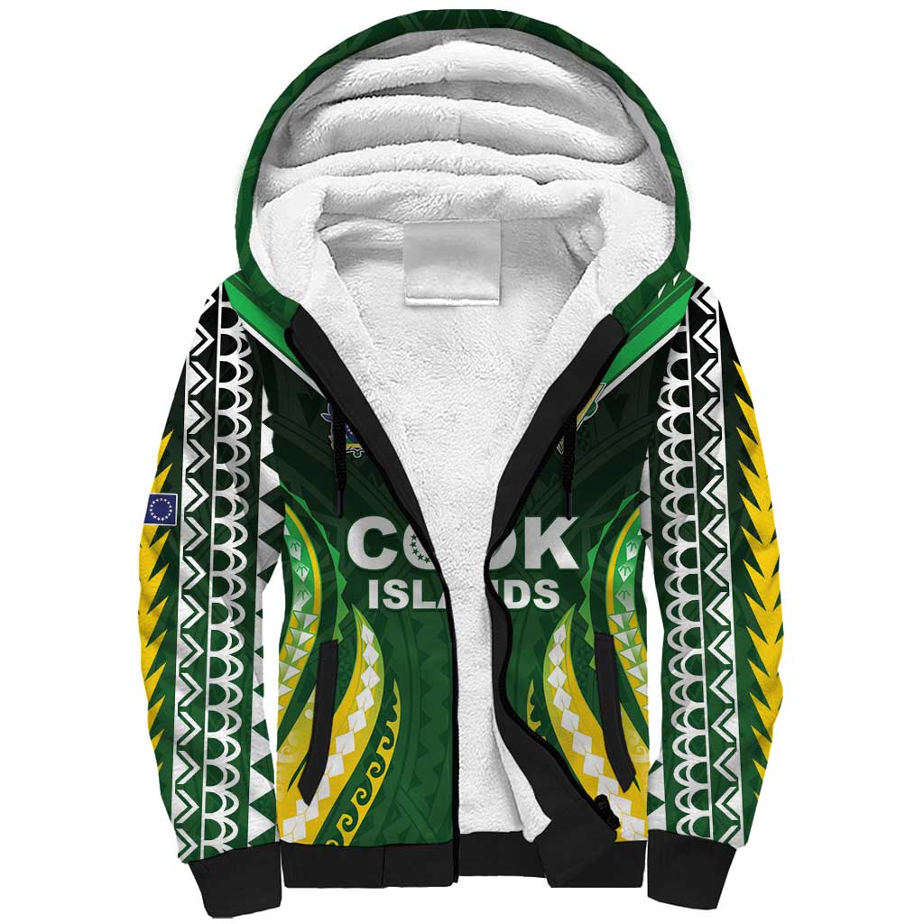 Custom Cook Islands Rugby Sherpa Hoodie Unique Style Green Version LT05 Unisex Green - Polynesian Pride