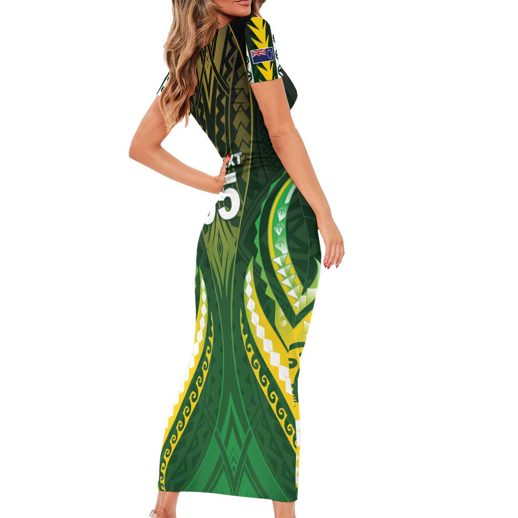 Custom Cook Islands Rugby Short Sleeve Bodycon Dress Unique Style Green Version LT05 - Polynesian Pride