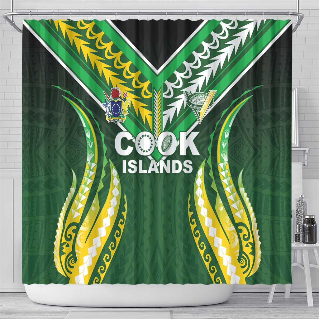 Cook Islands Rugby Shower Curtain Unique Style Green Version LT05 - Polynesian Pride