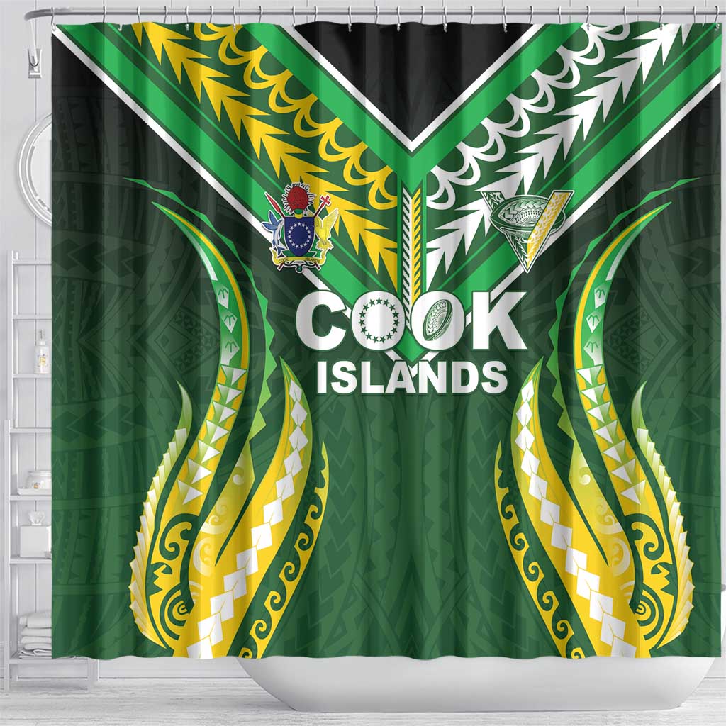 Cook Islands Rugby Shower Curtain Unique Style Green Version LT05 - Polynesian Pride