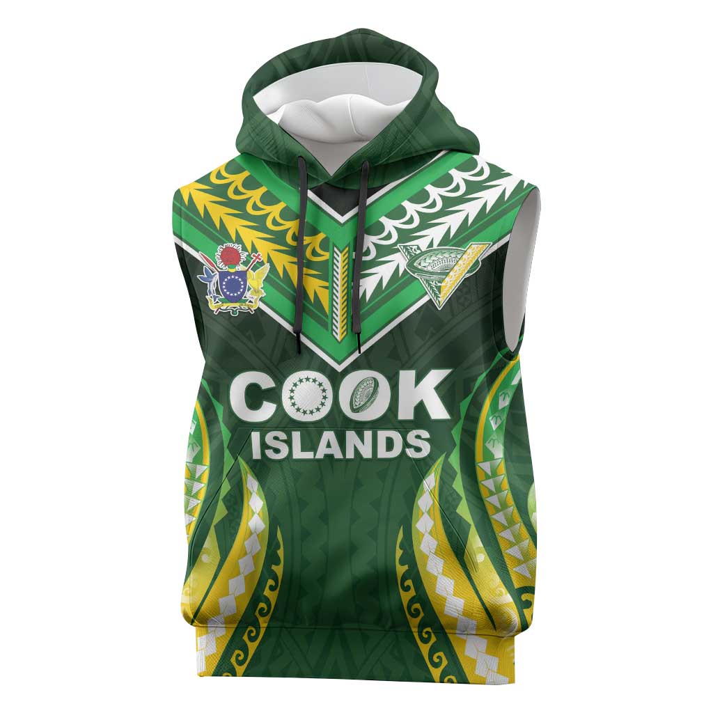Custom Cook Islands Rugby Sleeveless Hoodie Unique Style Green Version LT05 Green - Polynesian Pride